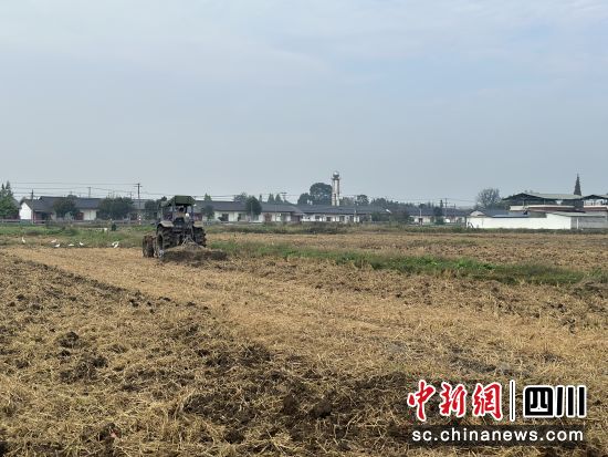 翻土机在田间翻土。 什邡市委宣传部供图 翻土机在田间翻土。 什邡市委宣传部供图