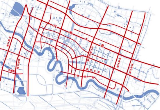 廖家湾片区路网规划示意图,图据《新都区成北消费活力区(廖家湾)示范片区情况汇报》 廖家湾片区路网规划示意图,图据《新都区成北消费活力区(廖家湾)示范片区情况汇报》