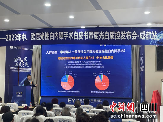 成都爱尔眼科医院副院长巫雷解读《2023年中、欧屈光性白内障手术白皮书》。成都爱尔眼科医院供图 成都爱尔眼科医院副院长巫雷解读《2023年中、欧屈光性白内障手术白皮书》。成都爱尔眼科医院供图