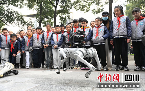 小学生观看警用机器人演练。记者安源摄 小学生观看警用机器人演练。记者安源摄