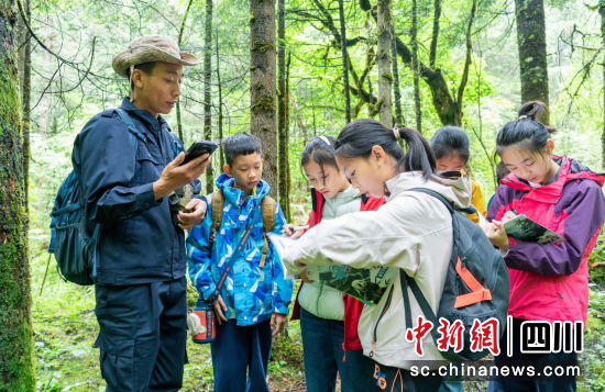 导师给学员讲解自然知识。 平武县委宣传部供图 导师给学员讲解自然知识。 平武县委宣传部供图
