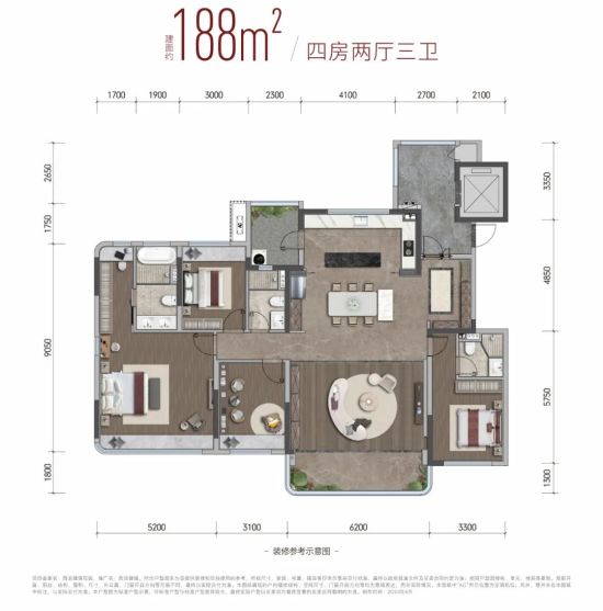 (建面约188平方米户型示意图。武侯西派臻境供图) (建面约188平方米户型示意图。武侯西派臻境供图)