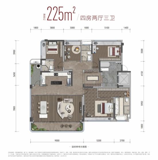 (建面约225平方米户型示意图。武侯西派臻境供图) (建面约225平方米户型示意图。武侯西派臻境供图)