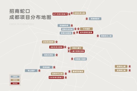 招商蛇口成都项目分布图。招商蛇口供图 招商蛇口成都项目分布图。招商蛇口供图
