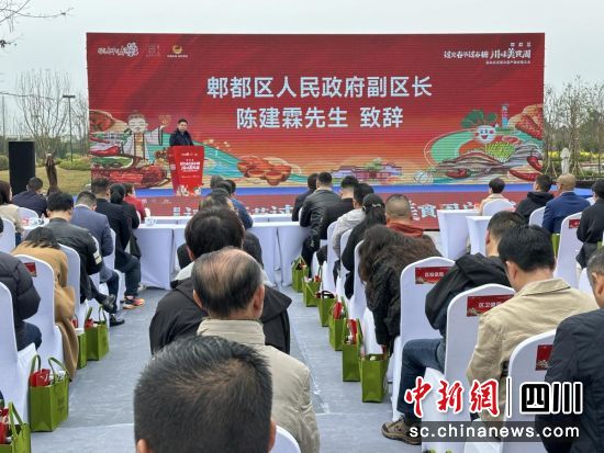 成都市郫都区副区长陈建霖现场推介郫都。王爵 摄 成都市郫都区副区长陈建霖现场推介郫都。王爵 摄
