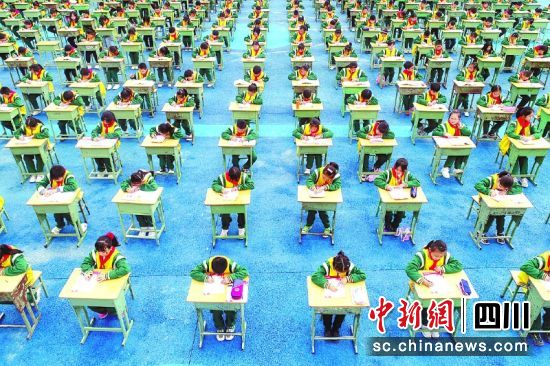 南充市蓬安县实验小学学生参加“尚书杯”书法比赛。彭圣洲 摄 南充市蓬安县实验小学学生参加“尚书杯”书法比赛。彭圣洲 摄