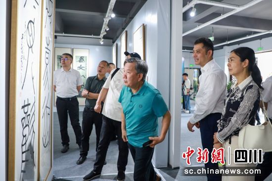 书法作品吸引参观者。夹江融媒中心供图 书法作品吸引参观者。夹江融媒中心供图
