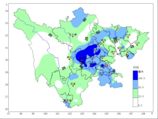 2025年8月四川省暴雨过程日最大雨量分布图 2025年8月四川省暴雨过程日最大雨量分布图